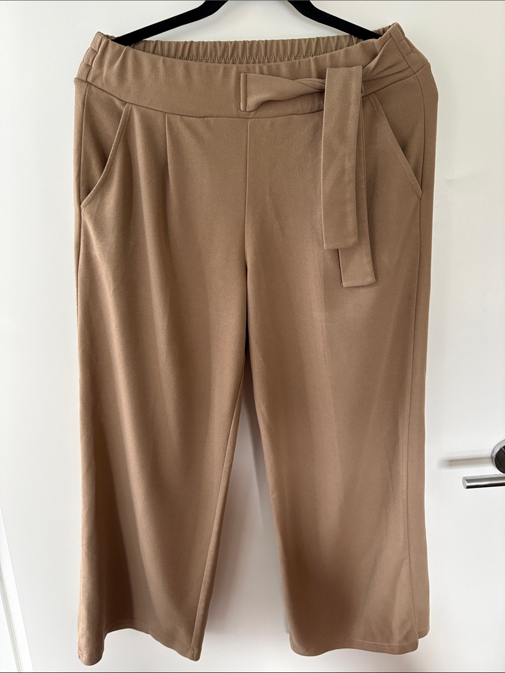 Womens Tan Wide-Leg Tie-Waist Pants